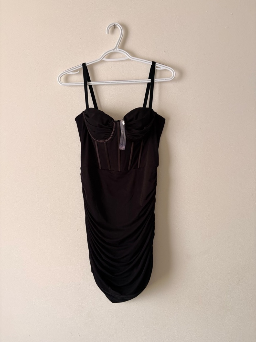 Black Ruched Bodycon Dress with Bustier Detail